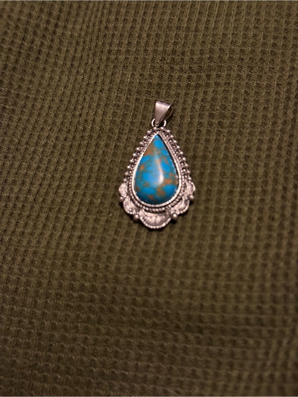 Turquoise Teardrop Pendant Necklace - Blue Stone Silver Setting